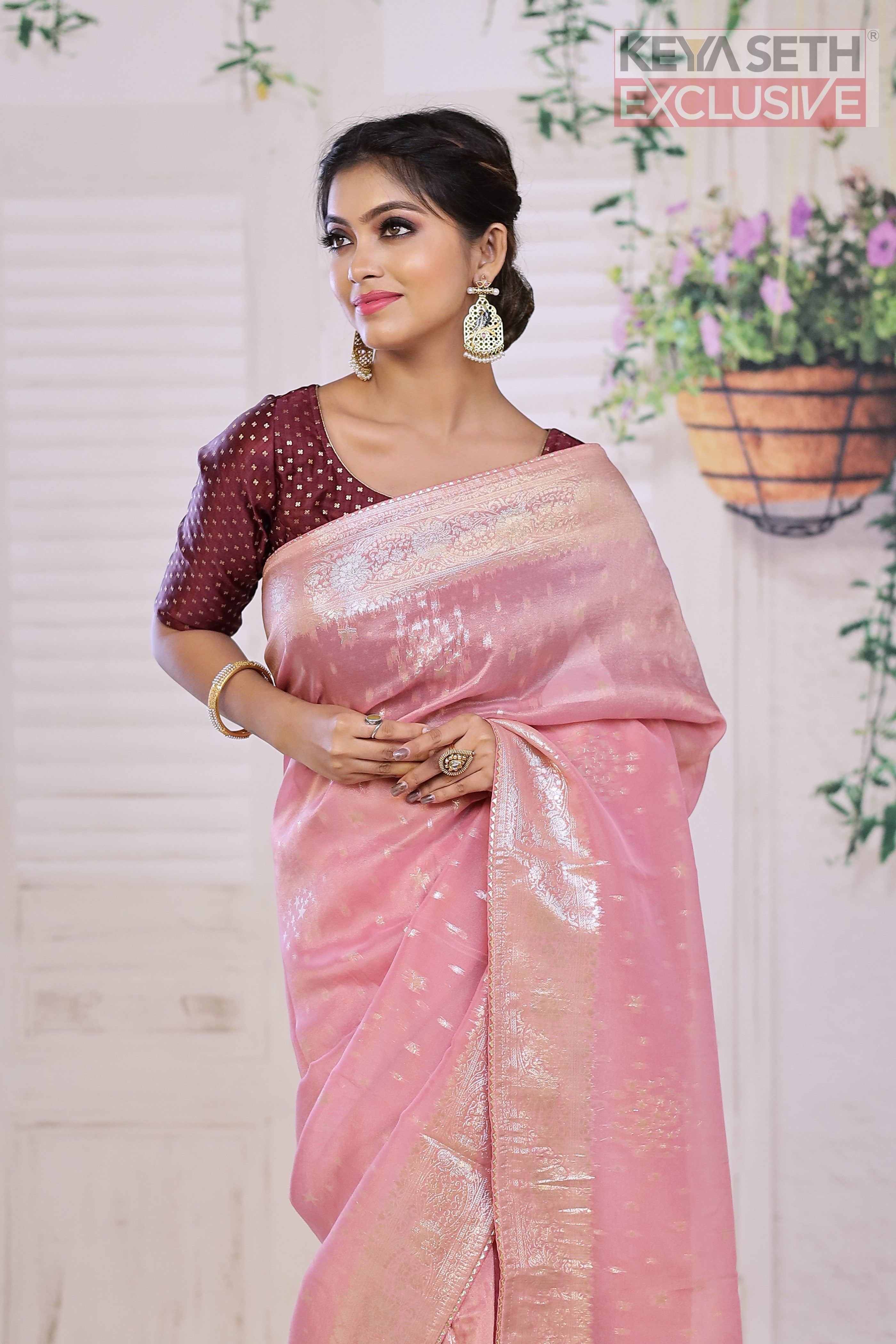 Sheen Pink Double Tone Khaddi Silk Saree - Keya Seth Exclusive