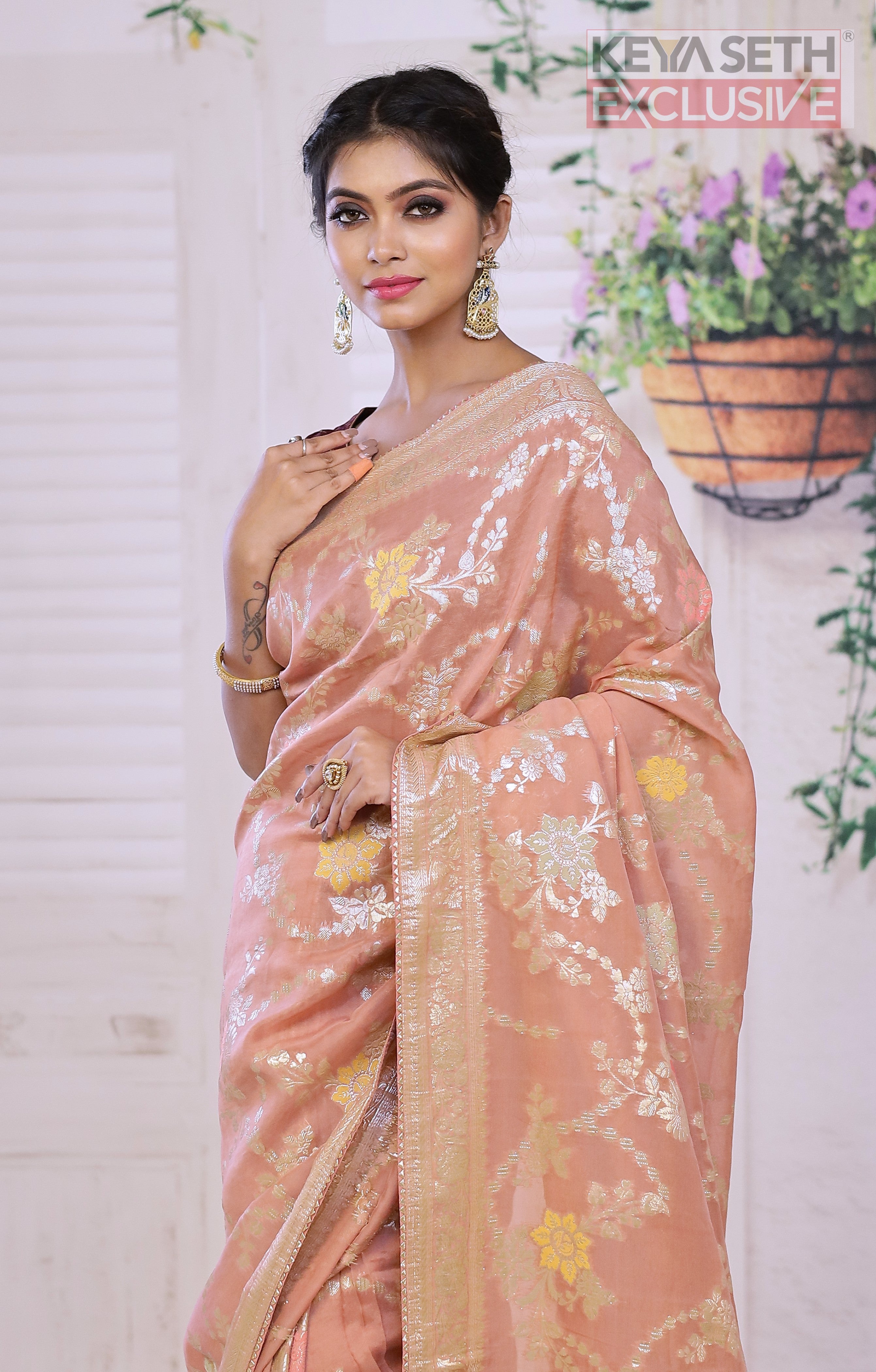 Designer Peach Khaddi Georgette Saree - Keya Seth Exclusive