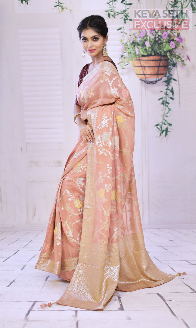 Designer Peach Khaddi Georgette Saree - Keya Seth Exclusive