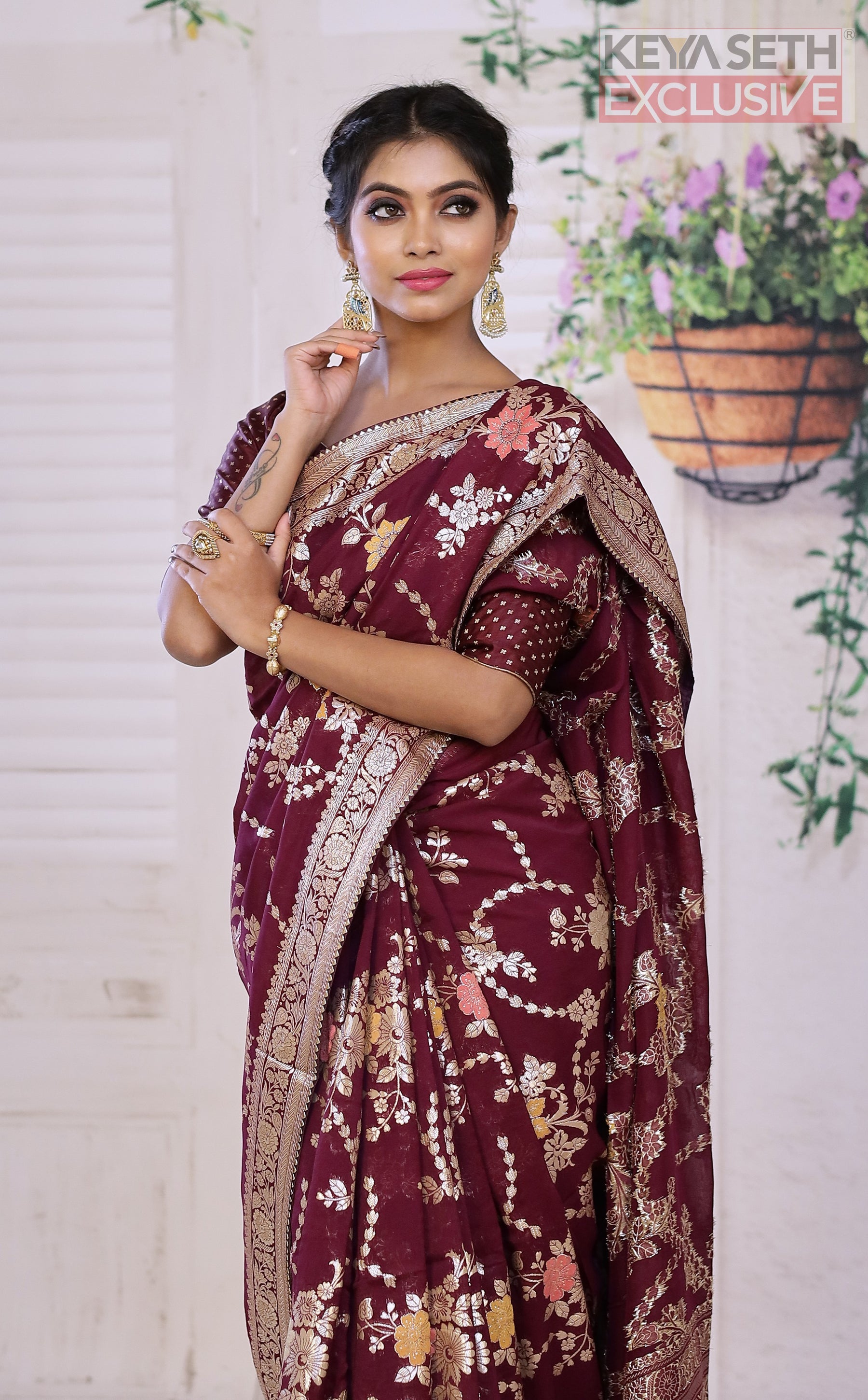 Designer Wine Khaddi Georgette Saree - Keya Seth Exclusive