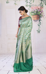 Load image into Gallery viewer, Shiny Green Semi Katan Saree - Keya Seth Exclusive