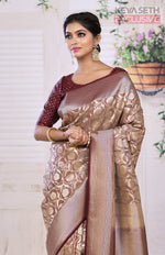 Load image into Gallery viewer, Shiny Brown Semi Katan Saree - Keya Seth Exclusive
