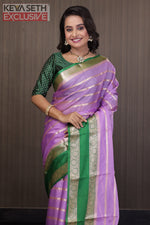 Load image into Gallery viewer, Lavender and Green Chanderi Silk Saree - Keya Seth Exclusive