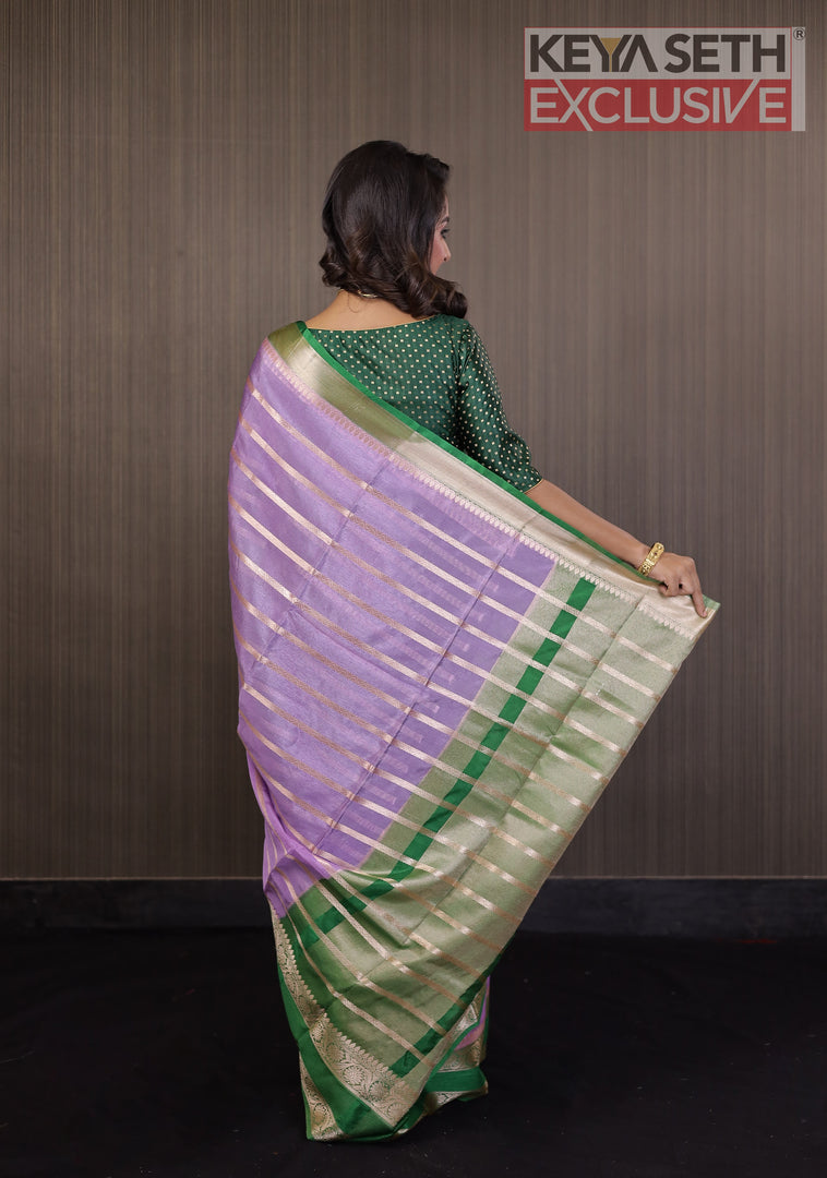 Lavender and Green Chanderi Silk Saree - Keya Seth Exclusive