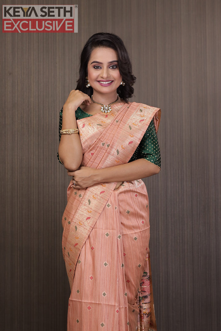 Peach Pattachitra Tussar Silk Saree - Keya Seth Exclusive