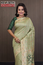 Load image into Gallery viewer, Pesta Green Pattachitra Tussar Silk Saree - Keya Seth Exclusive
