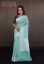 Load image into Gallery viewer, Sea Green Soft Cotton Jamdani Saree - Keya Seth Exclusive