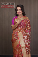 Load image into Gallery viewer, Brown Minakari Organza Saree with Red Border - Keya Seth Exclusive

