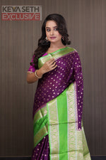 Load image into Gallery viewer, Magenta Soft Chanderi Silk Saree with Parrot Green Border - Keya Seth Exclusive
