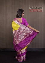 Load image into Gallery viewer, Lemon Yellow Soft Chanderi Silk Saree with Magenta Border - Keya Seth Exclusive