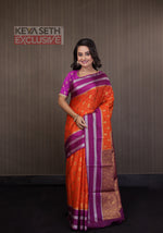 Load image into Gallery viewer, Orange Soft Chanderi Silk Saree with Magenta Border - Keya Seth Exclusive
