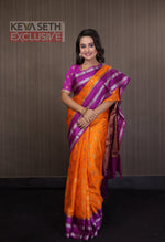 Load image into Gallery viewer, Deep Orange Soft Chanderi Silk Saree with Magenta Border - Keya Seth Exclusive
