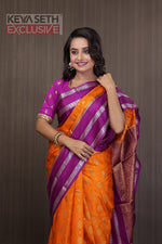 Load image into Gallery viewer, Deep Orange Soft Chanderi Silk Saree with Magenta Border - Keya Seth Exclusive
