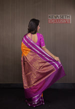 Load image into Gallery viewer, Deep Orange Soft Chanderi Silk Saree with Magenta Border - Keya Seth Exclusive