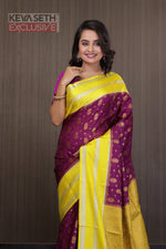 Load image into Gallery viewer, Magenta Soft Chanderi Silk Saree with Lemon Yellow Border - Keya Seth Exclusive