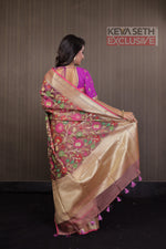 Load image into Gallery viewer, Brown Minakari Organza Saree with Pink Border - Keya Seth Exclusive