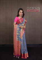 Load image into Gallery viewer, Grey Matka Saree with Pink Border - Keya Seth Exclusive
