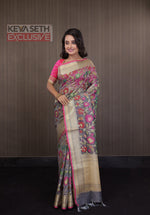 Load image into Gallery viewer, Grey Minakari Organza Saree with Pink Border - Keya Seth Exclusive