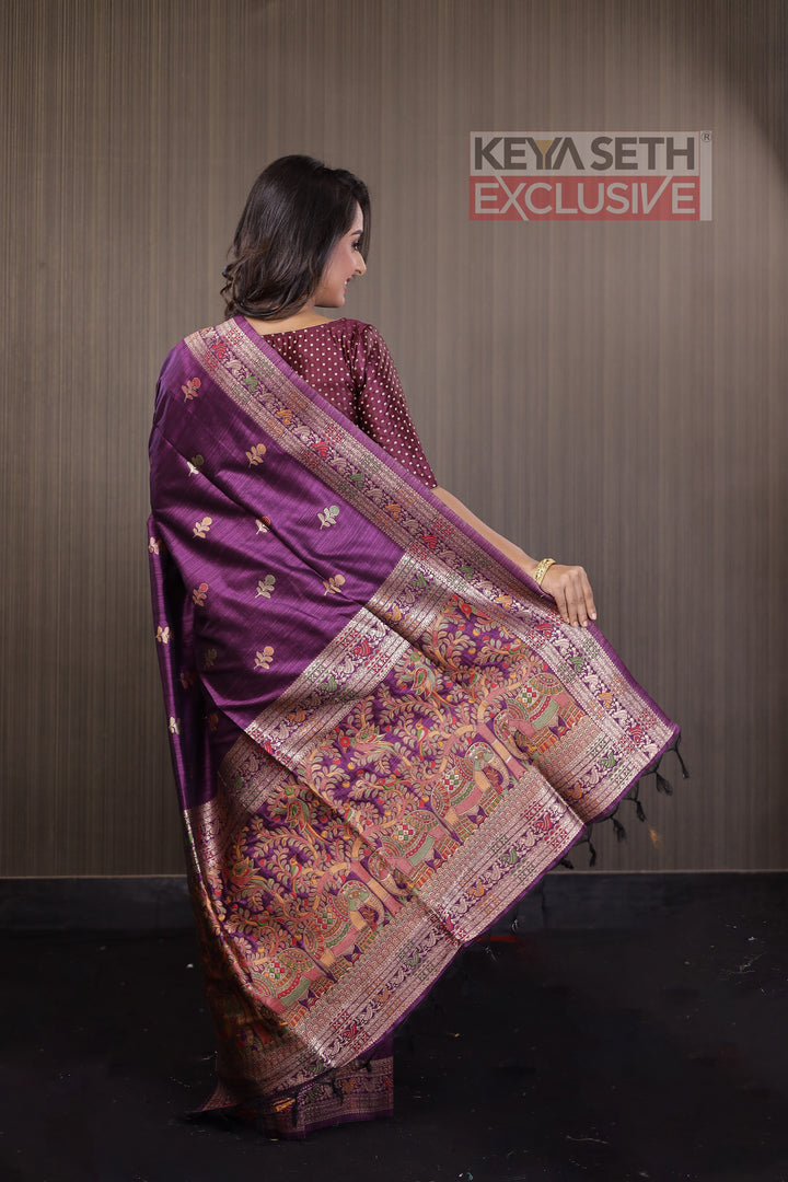 Purple Pattachitra Tussar Silk Saree - Keya Seth Exclusive