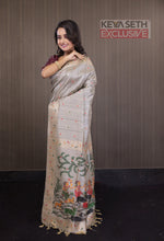 Load image into Gallery viewer, Grey Pattachitra Tussar Silk Saree - Keya Seth Exclusive
