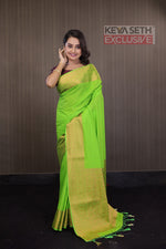 Load image into Gallery viewer, Parrot Green Matka Saree with Brocade Border - Keya Seth Exclusive
