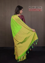 Load image into Gallery viewer, Parrot Green Matka Saree with Brocade Border - Keya Seth Exclusive