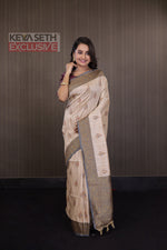 Load image into Gallery viewer, Beige and Steel Grey Tussar Saree - Keya Seth Exclusive

