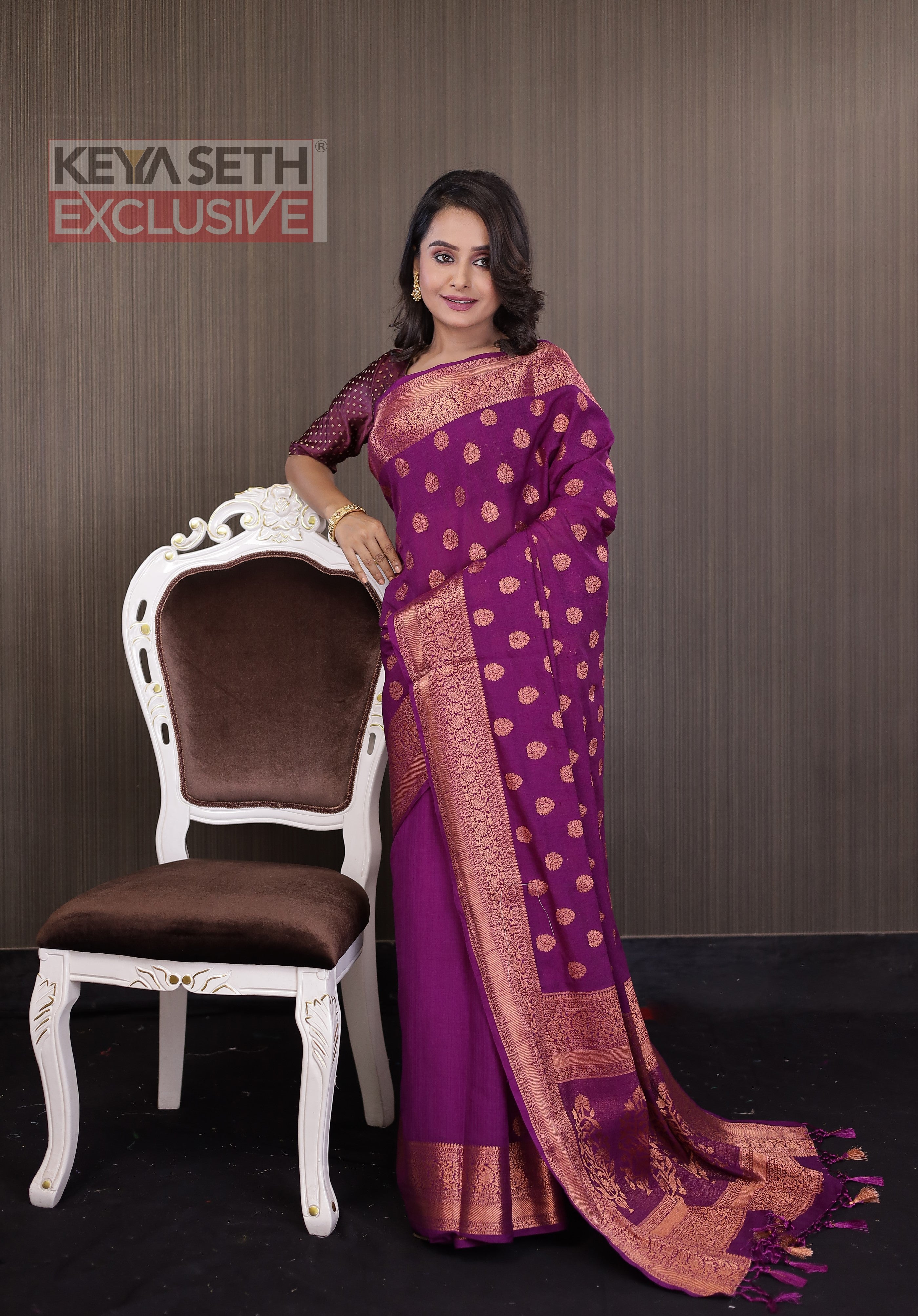 Magenta Matka Saree with Brocade Border - Keya Seth Exclusive