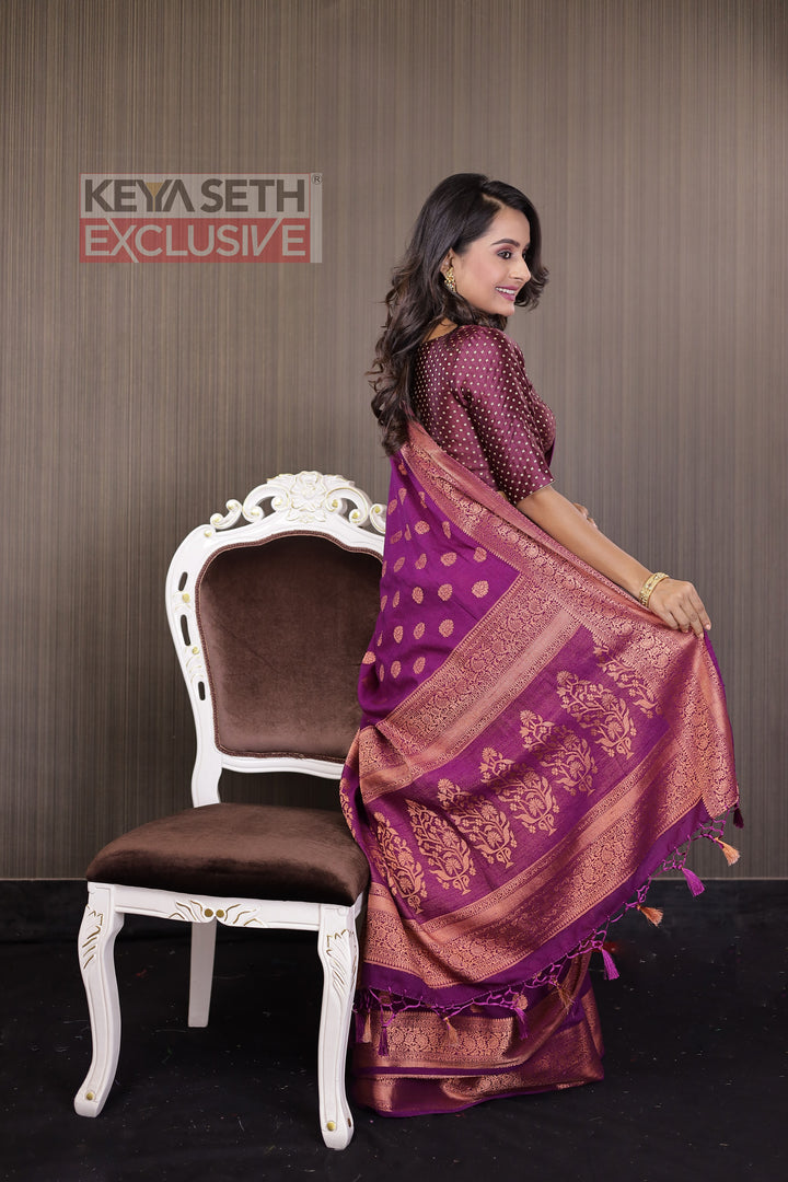 Magenta Matka Saree with Brocade Border - Keya Seth Exclusive