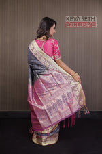 Load image into Gallery viewer, Steel Grey Aarni Silk Saree - Keya Seth Exclusive
