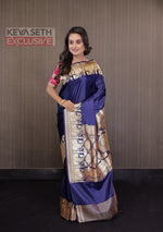 Load image into Gallery viewer, Navy Blue Shahi Katan Saree - Keya Seth Exclusive