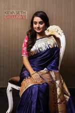 Load image into Gallery viewer, Navy Blue Shahi Katan Saree - Keya Seth Exclusive