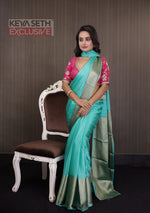 Load image into Gallery viewer, Sea Green Soft Silk Mahapar Saree - Keya Seth Exclusive