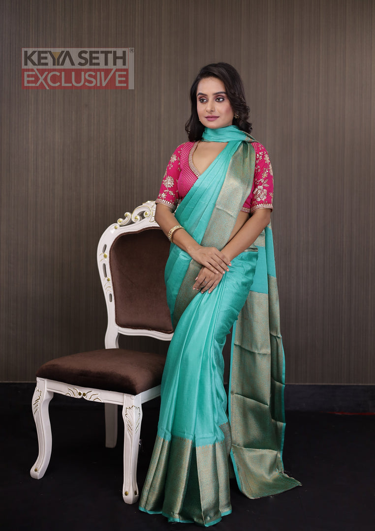 Sea Green Soft Silk Mahapar Saree - Keya Seth Exclusive
