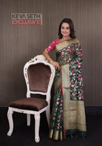 Load image into Gallery viewer, Deep Green Minakari Organza Saree with Red Border - Keya Seth Exclusive