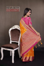 Load image into Gallery viewer, Orange Matka Saree with Pink Border - Keya Seth Exclusive
