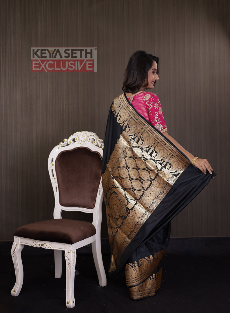 Black Shahi Katan Saree - Keya Seth Exclusive