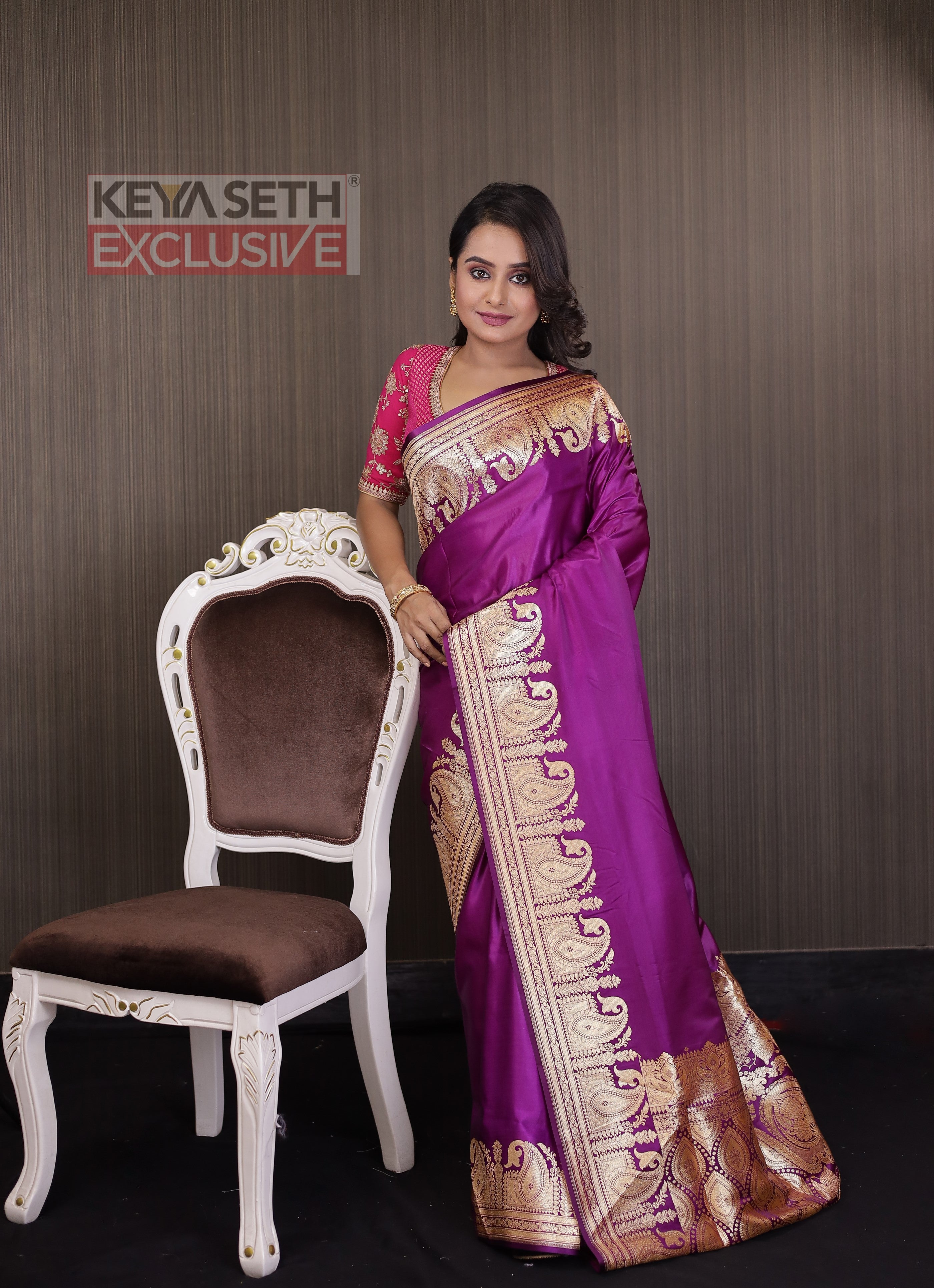 Magenta Shahi Katan Saree - Keya Seth Exclusive