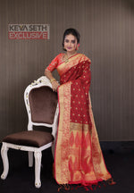 Load image into Gallery viewer, Red Arani Silk Saree - Keya Seth Exclusive
