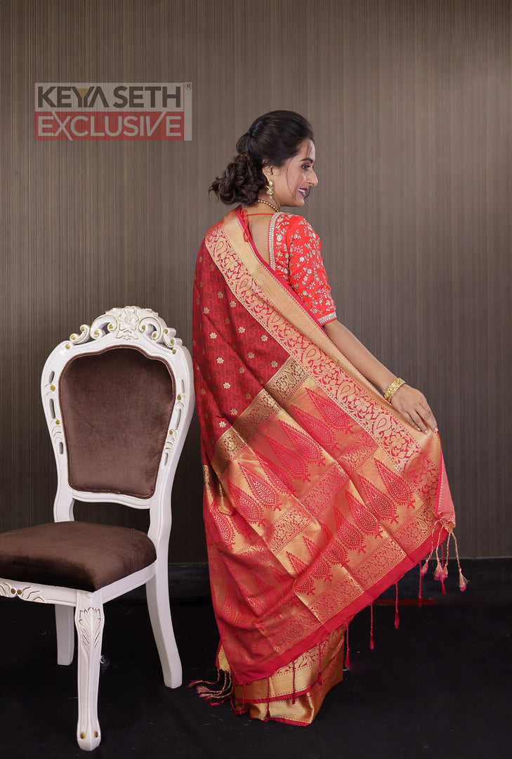 Red Arani Silk Saree - Keya Seth Exclusive