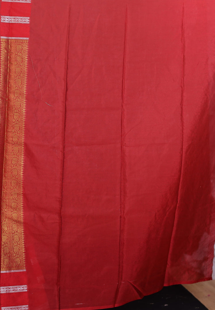 Brown Soft Chanderi Silk Saree with Red Border - Keya Seth Exclusive