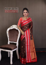 Load image into Gallery viewer, Brown Soft Chanderi Silk Saree with Red Border - Keya Seth Exclusive
