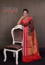 Load image into Gallery viewer, Brown Soft Chanderi Silk Saree with Red Border - Keya Seth Exclusive