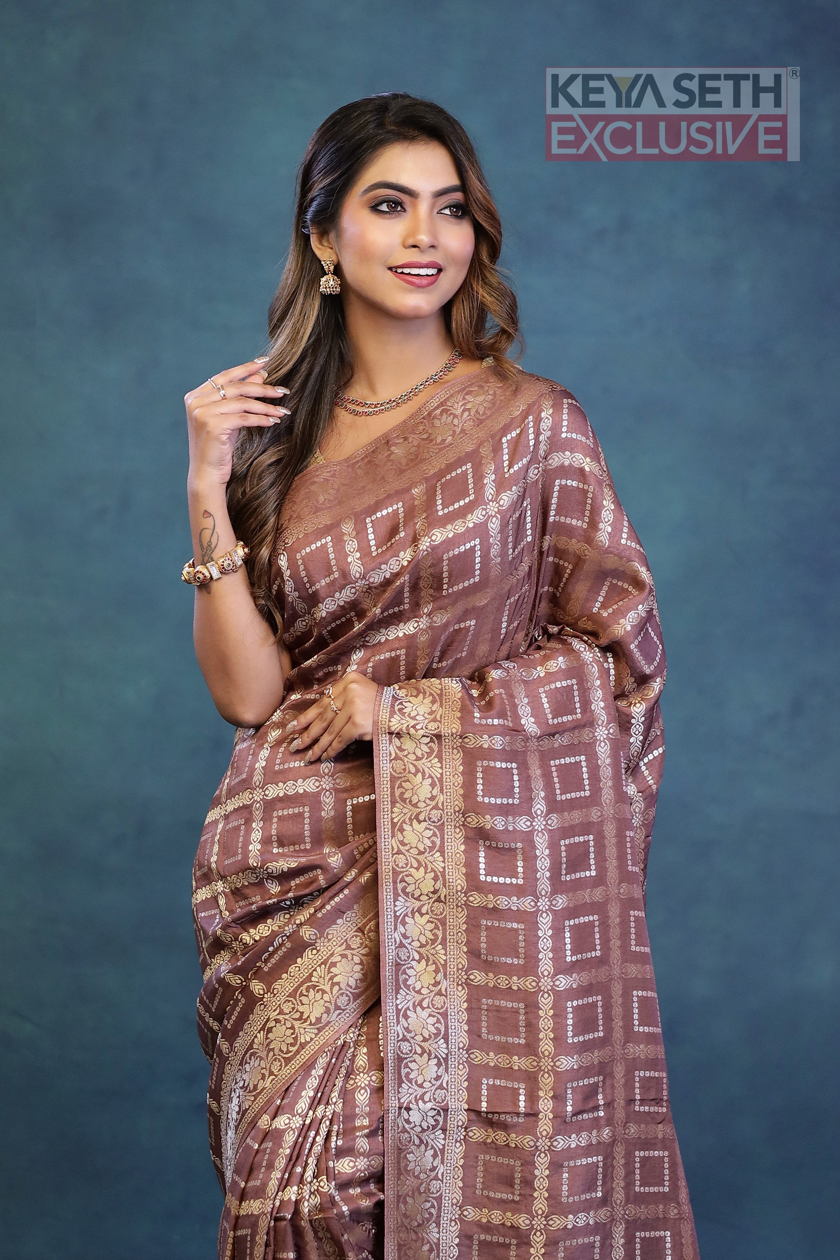 Brown Dola Silk Saree - Keya Seth Exclusive