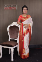 Load image into Gallery viewer, White with Red Matka Saree - Keya Seth Exclusive