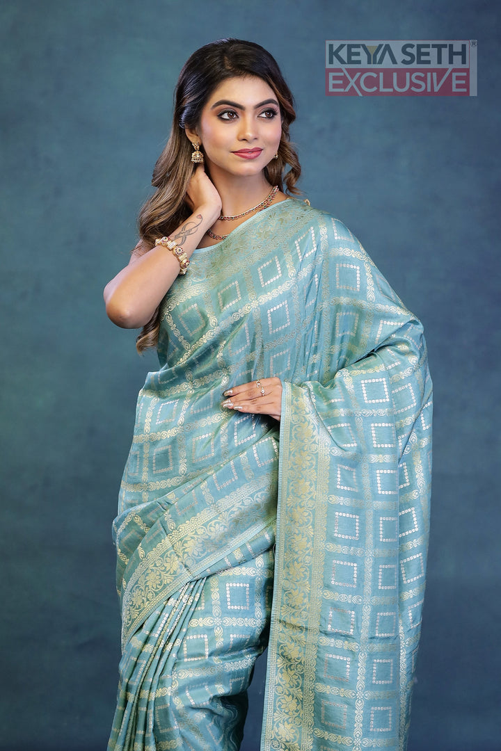 Turquoise Dola Silk Saree - Keya Seth Exclusive