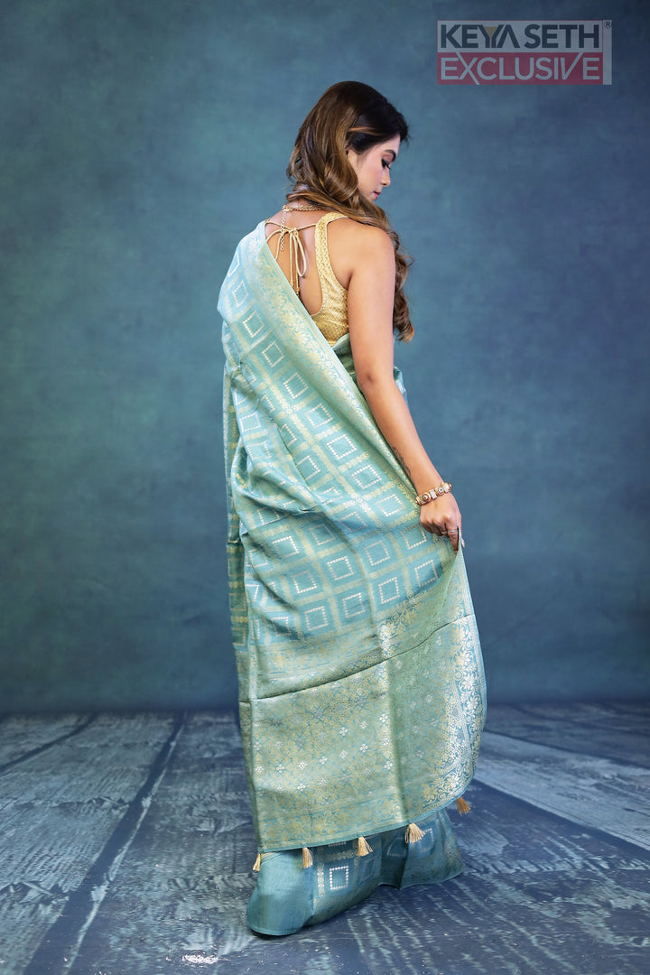 Turquoise Dola Silk Saree - Keya Seth Exclusive