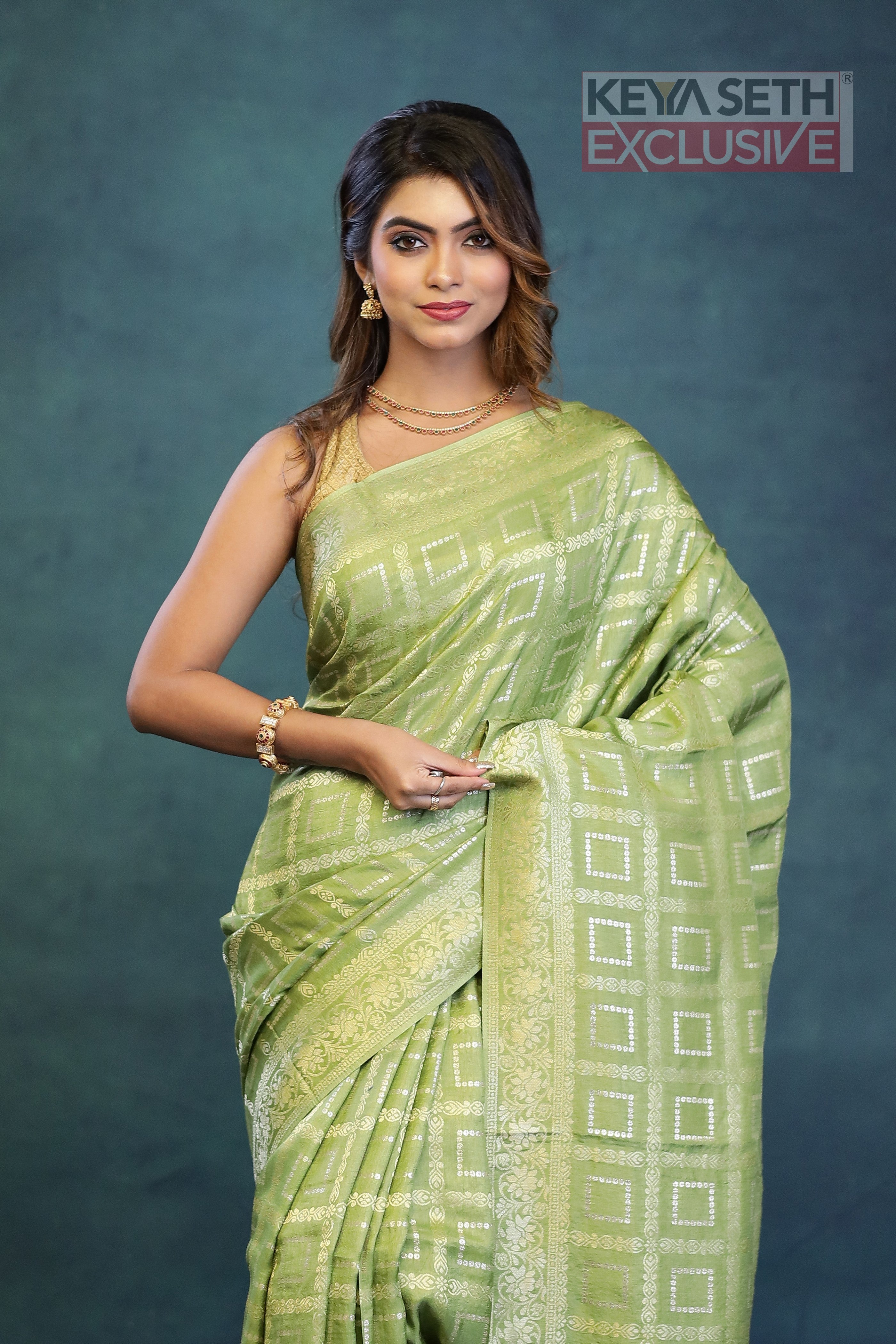 Green Dola Silk Saree - Keya Seth Exclusive