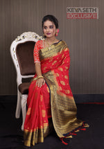 Load image into Gallery viewer, Red Matka Saree with Black Border - Keya Seth Exclusive
