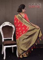 Load image into Gallery viewer, Red Matka Saree with Black Border - Keya Seth Exclusive